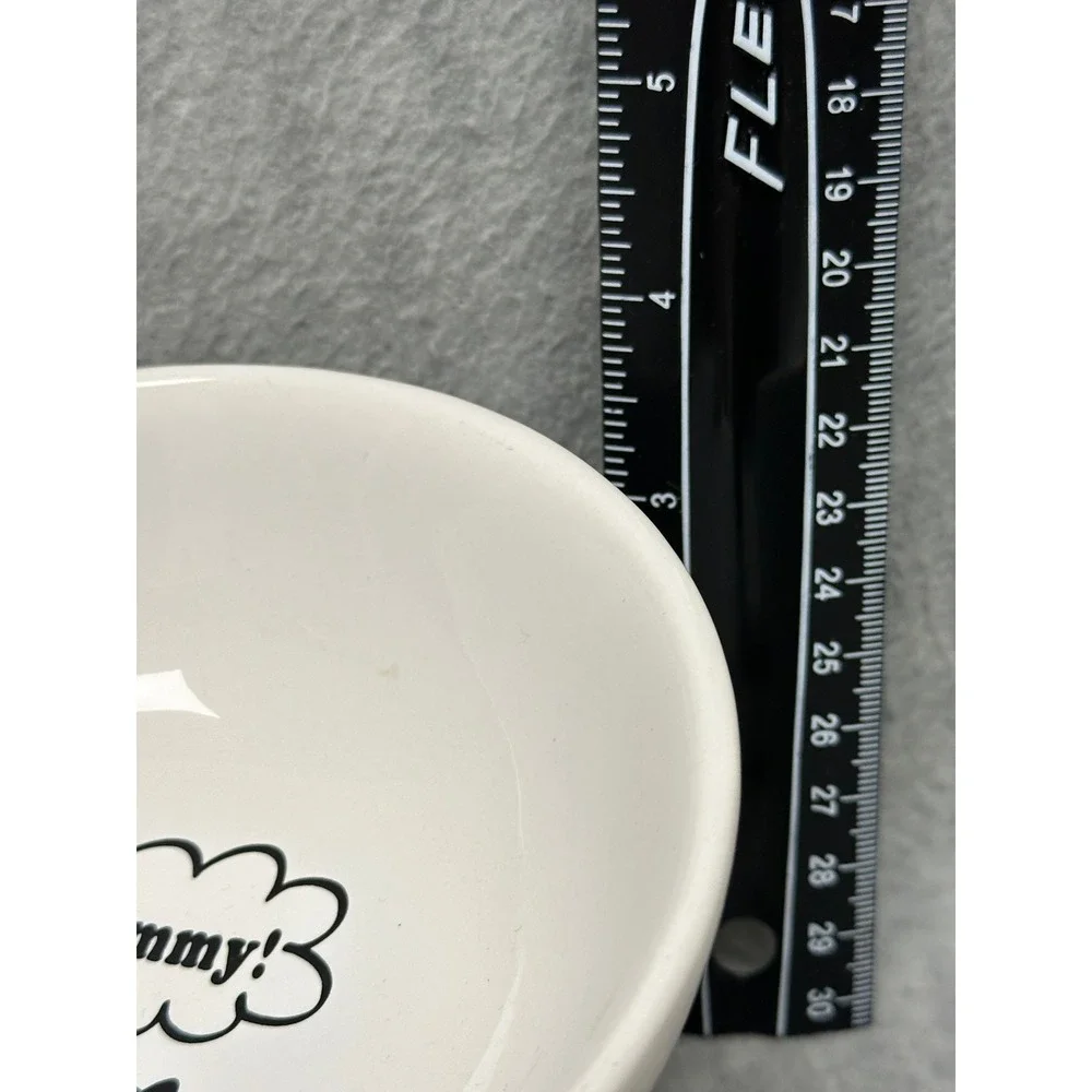 Unbranded Elevated Ceramic Pet Bowl White Tilted Cat Feeder Paw Prints Yummy
